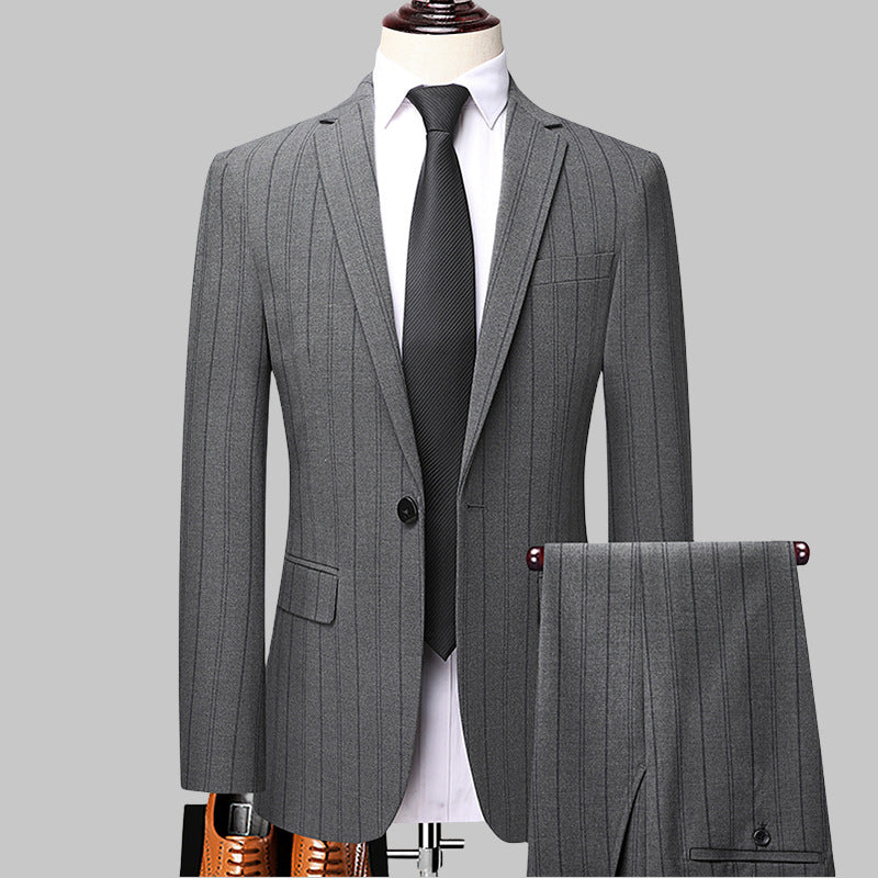 Costume homme slim fit rayé style coréen – ensemble 3 pièces printemps-automne pour mariage et cérémonie