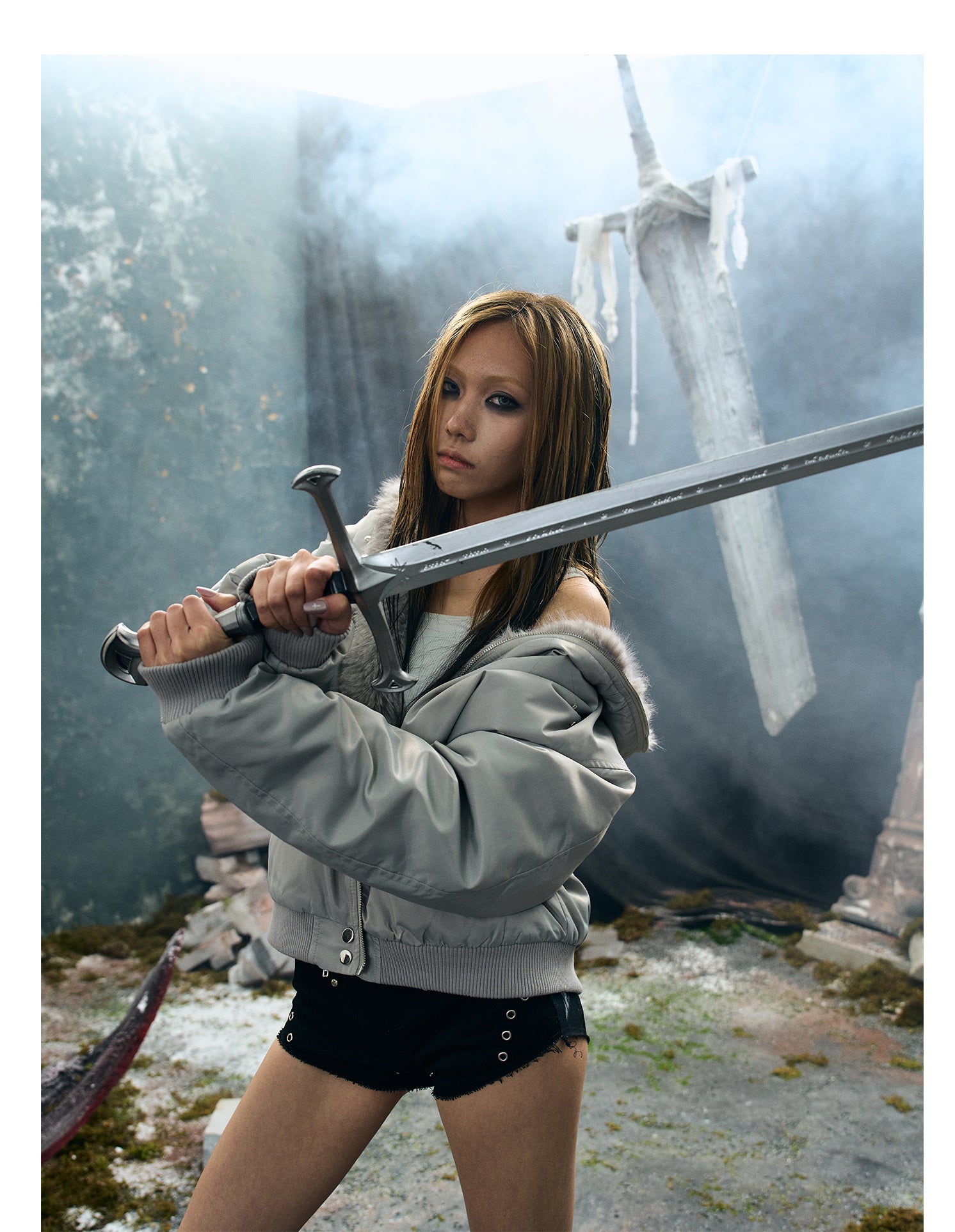 Manteau Air Force luxe vison gravé montagne, protection grand froid.