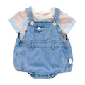 Salopette bébé en denim bleu – ensemble t-shirt manches courtes et pantalon