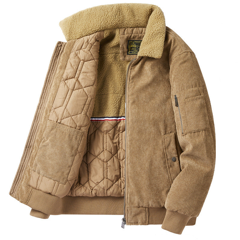 Oversized corduroy baadjie met kraag – kaki/blou/swart-grys
