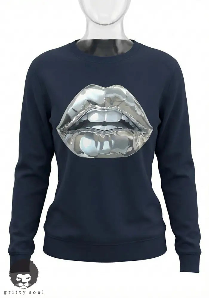 Sweat à manches longues femme motif lèvres silver cartoon.style fun et tendance.