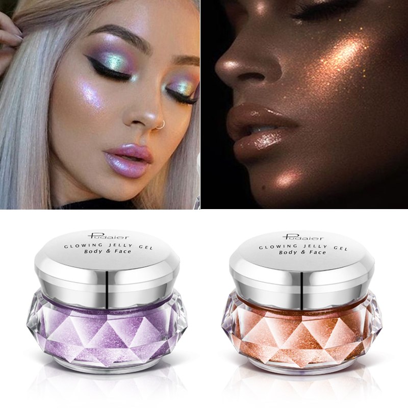 Illuminateur gelée visage & corps – Fard à paupières effet sirène – Glow pailleté – Illuminateur liquide doré & bronzer