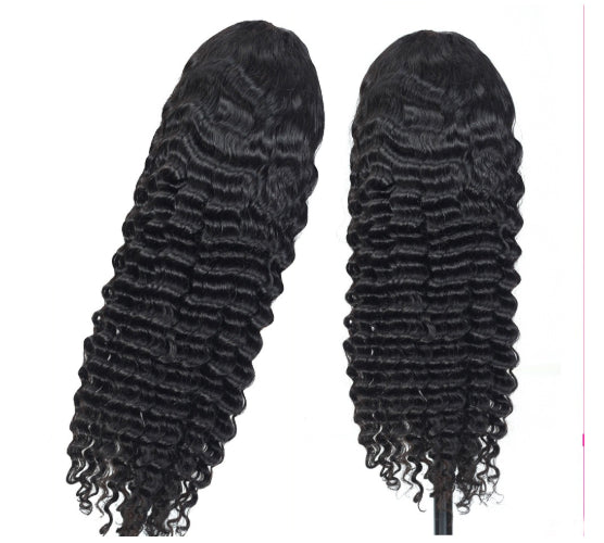 Perruque deep wave lace frontale 13x4 cheveux humains – noir 14-20 pouces