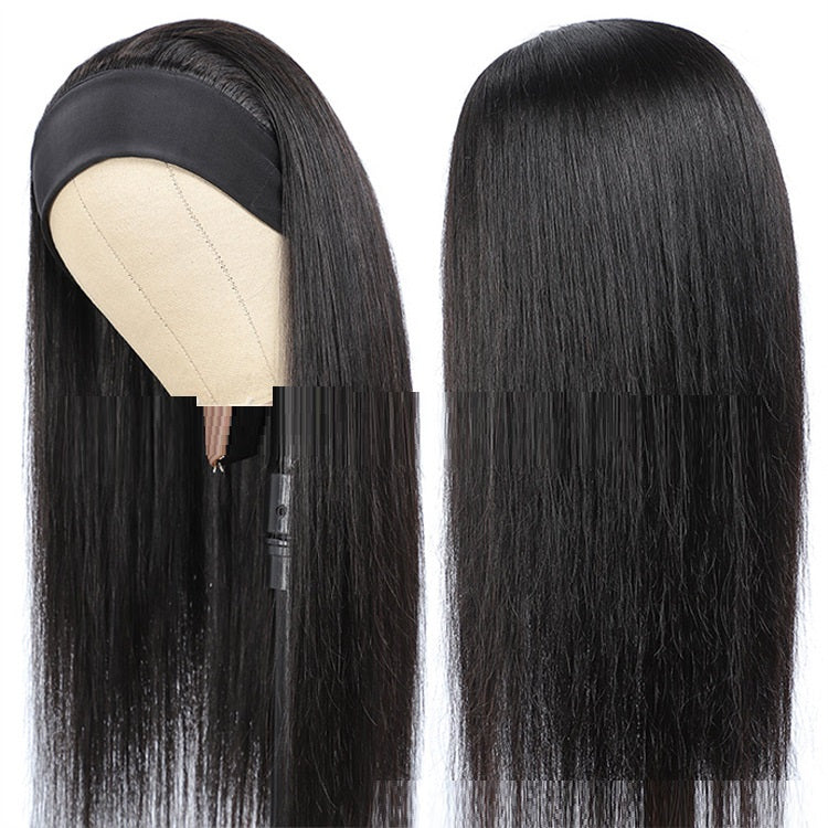 Perruque headband lisse en cheveux humains 100% naturels, sans colle
