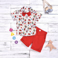 Ensemble garçon Noël rouge imprimé coton 85% – chemise boutonnée avec nœud