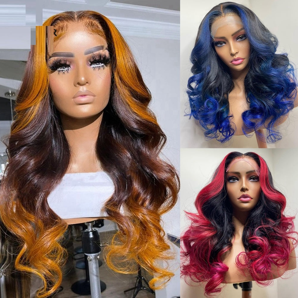 Perruque multicolore en cheveux naturels à effet dégradé