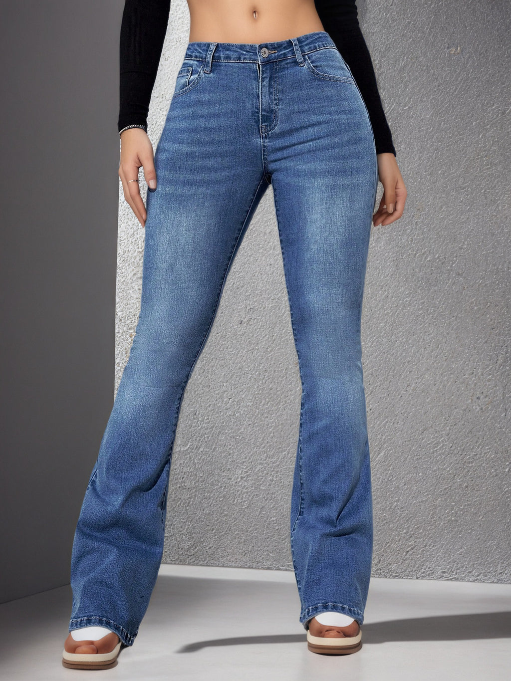 Jeans femme stretch flared high waist – Denim élastique lavage glacé XS-L polyvalent