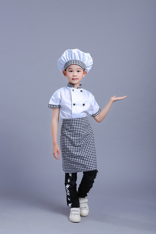 Costume chef COS enfants fourrure lapin – carreaux complet haut/tablier/chapeau