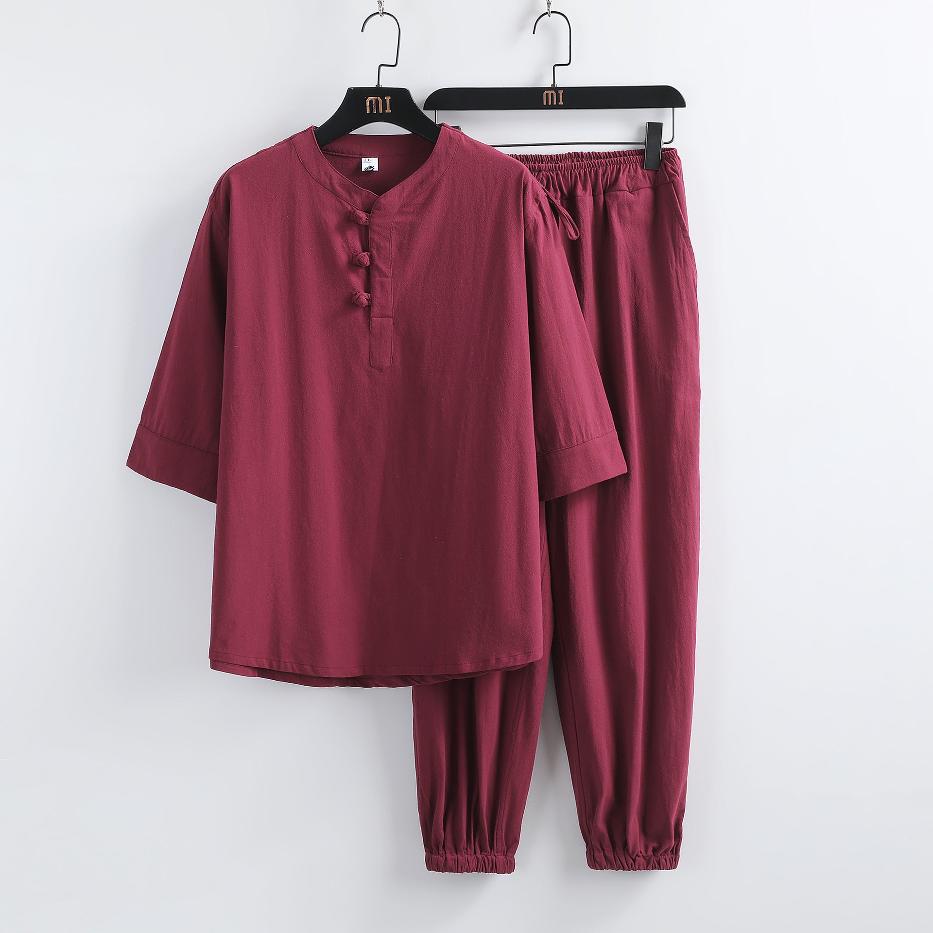 Costume hanfu lin manches courtes boucles bouddhistes – style chinois été homme