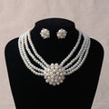 Set bijoux mariage TL060 – Chaîne de mariée luxueuse perles & fleurs + boucles d’oreilles