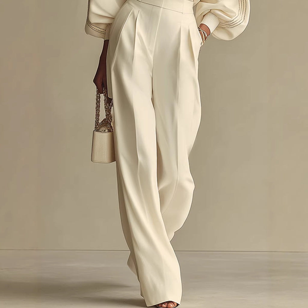 SET SWEAT COL ROND MANCHES LONGUES + PANTALON BLANC – CONFORT CASUAL ULTIME