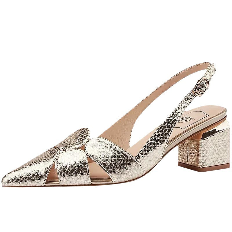 Sandales femmes talons hauts bout pointu talon ouvert – doré style coréen