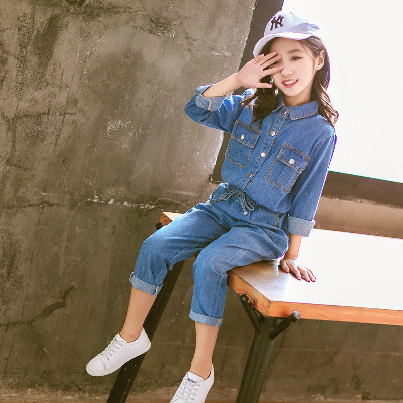 Ensemble fille cowboy printemps-automne 2 pièces – haut et pantalon coton