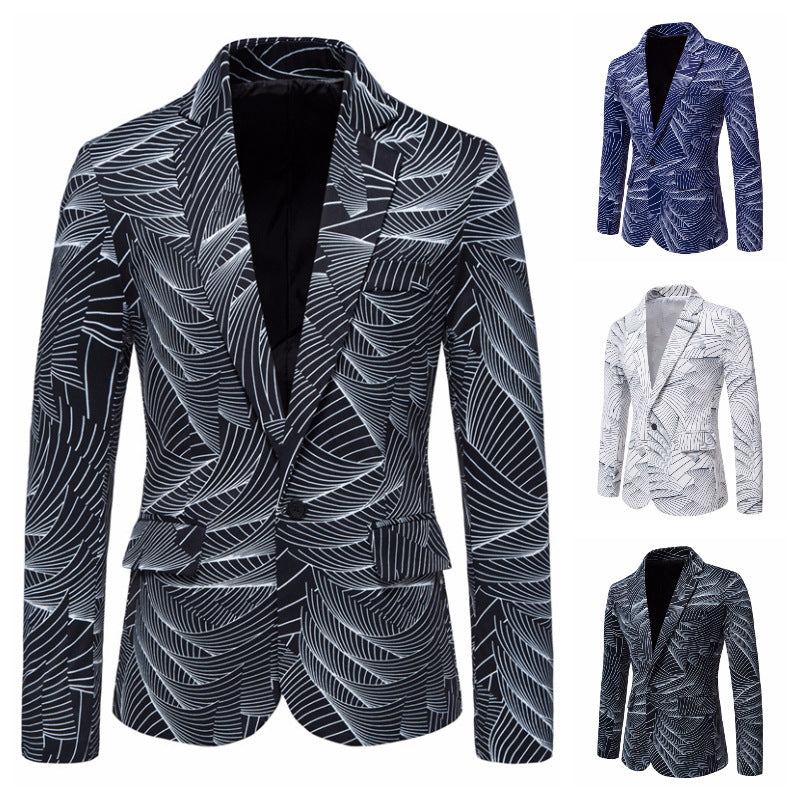 Veste costume un bouton imprimé rayures homme – noir/blanc/bleu marine