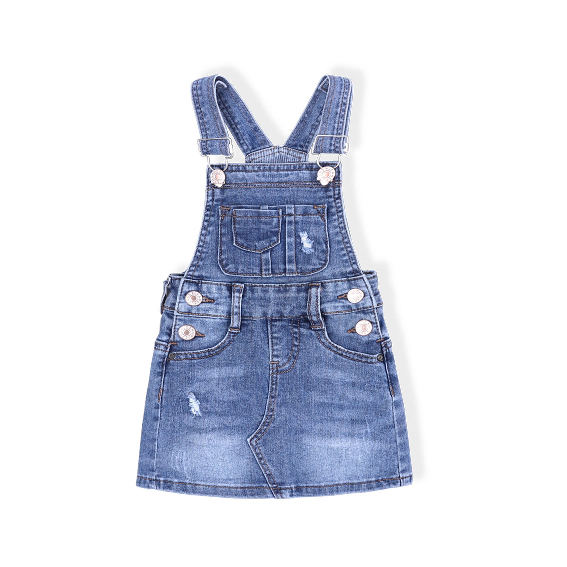 Jupe salopette en denim stretch déchiré fille