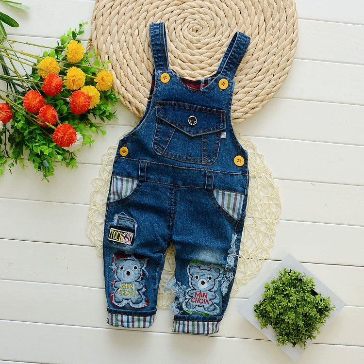 Salopettes denim unies pour petits garçons et filles.