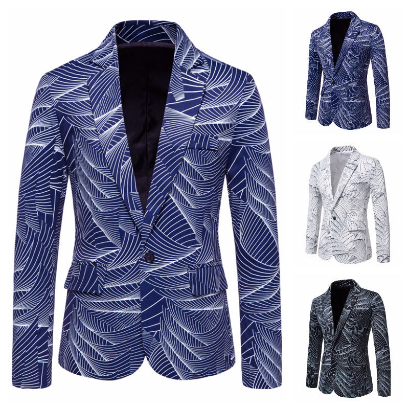 Veste costume un bouton imprimé rayures homme – noir/blanc/bleu marine
