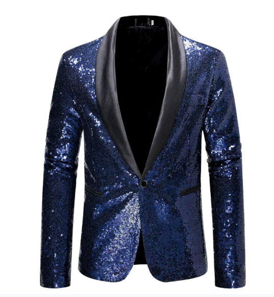 Blazer brillant mariage banquet homme noir – tenue soirée formelle