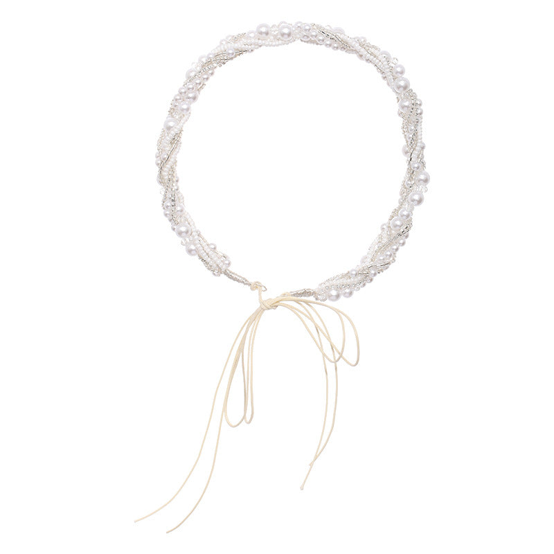 ACCESSOIRE TÊTE MARIÉE – HEADBAND FAIT MAIN COURONNE PERLES STRASS BLANC