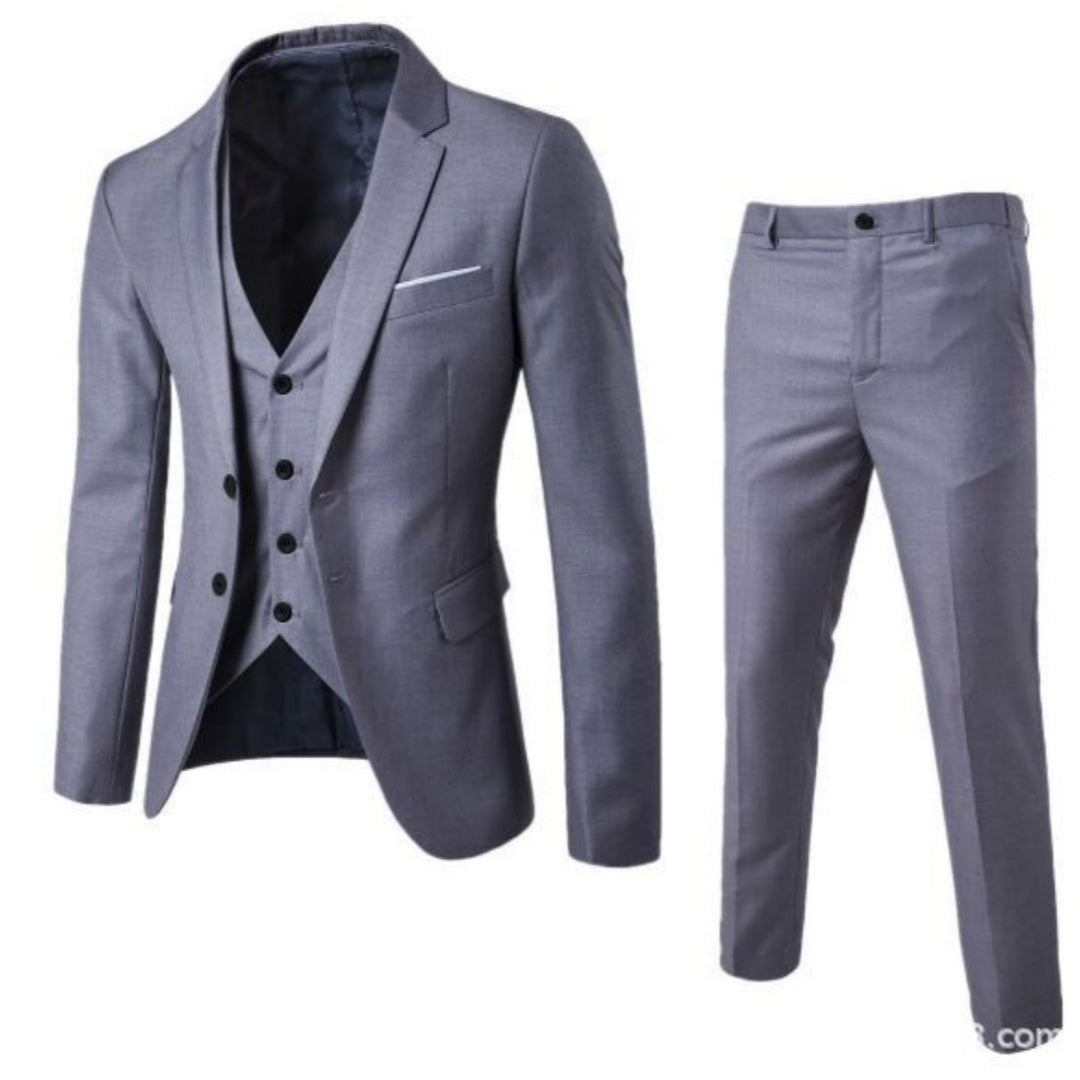 Costume 3 pièces coton gris slim fit professionnel – loisirs jusqu'à 6XL