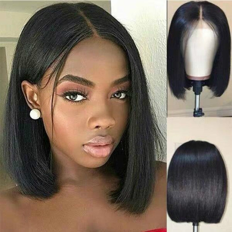 Perruque courte bob cheveux humains brésiliens noirs Remy femme