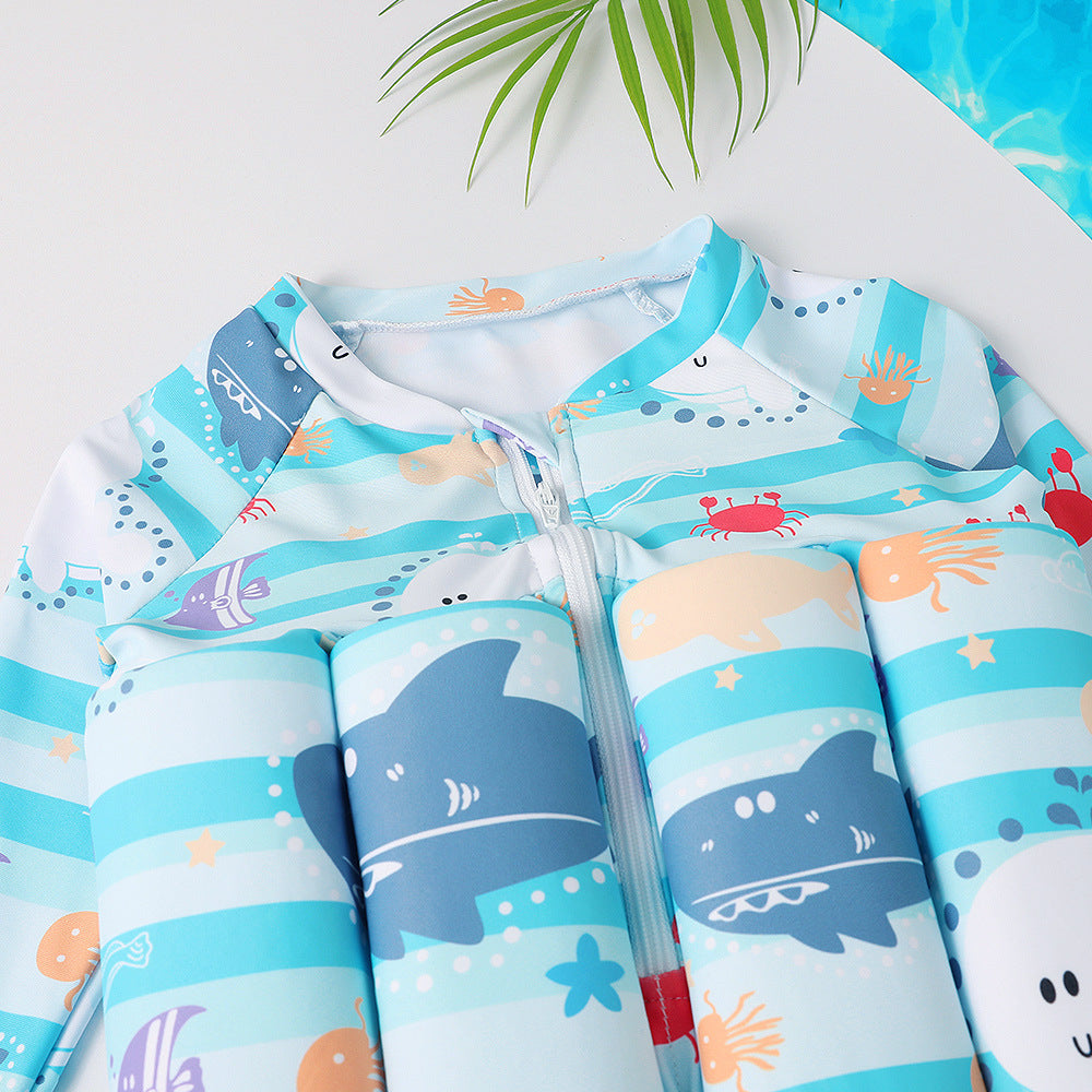 Maillot de bain flottant enfant une pièce avec chapeau – bleu ou rose