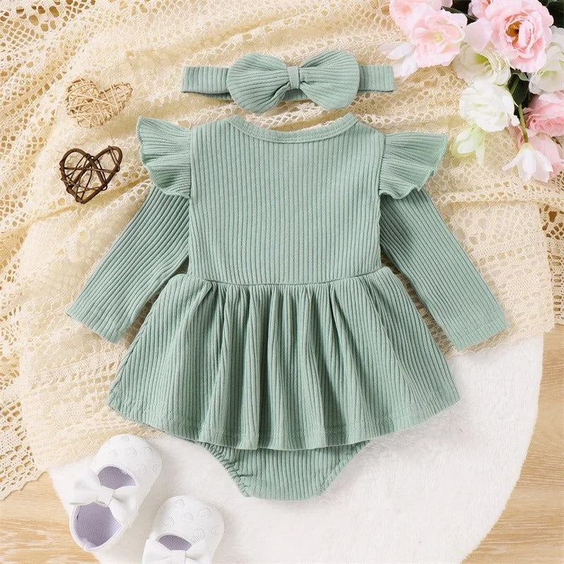 Robe bébé fille à manches longues rayée – coton doux, style basique