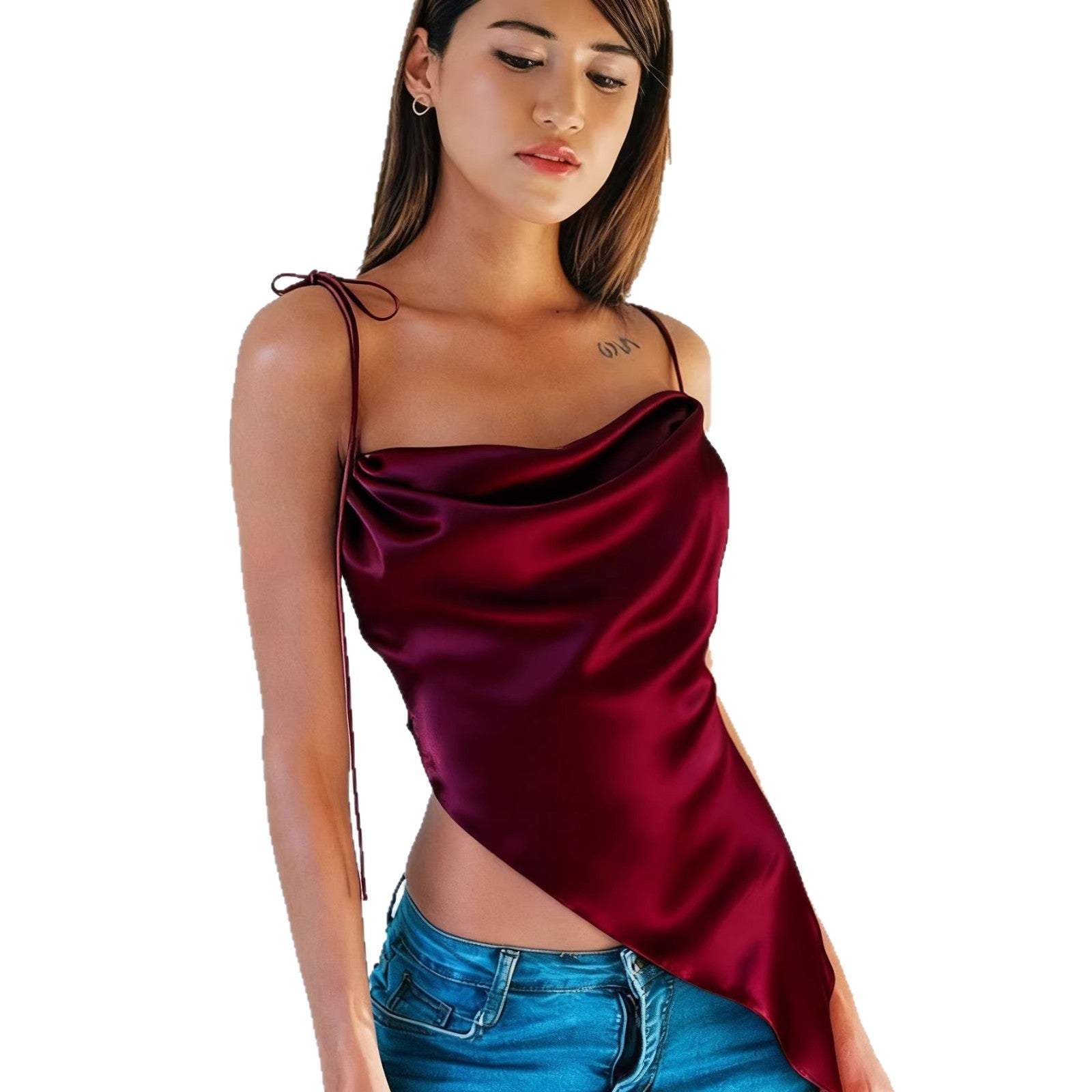 Top Camicetta in Raso Donna - Elegante da Indossare all'Esterno