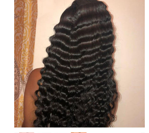 Perruque deep wave lace frontale 13x4 cheveux humains – noir 14-20 pouces