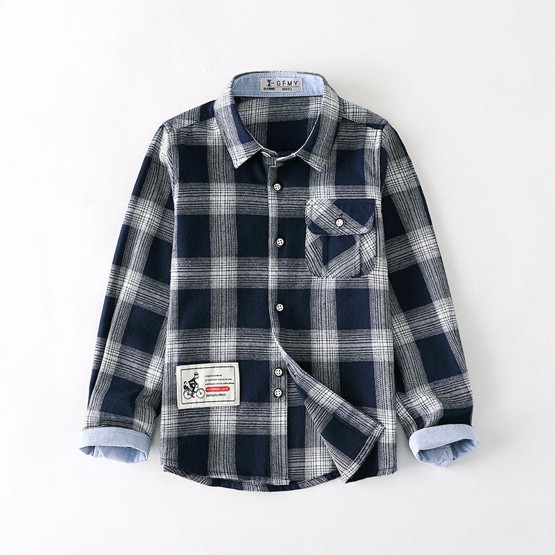 Chemise garçon à carreaux manches longues slim