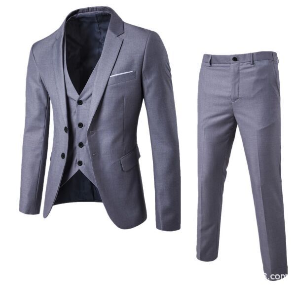 Costume 3 pièces coton gris slim fit professionnel – loisirs jusqu'à 6XL