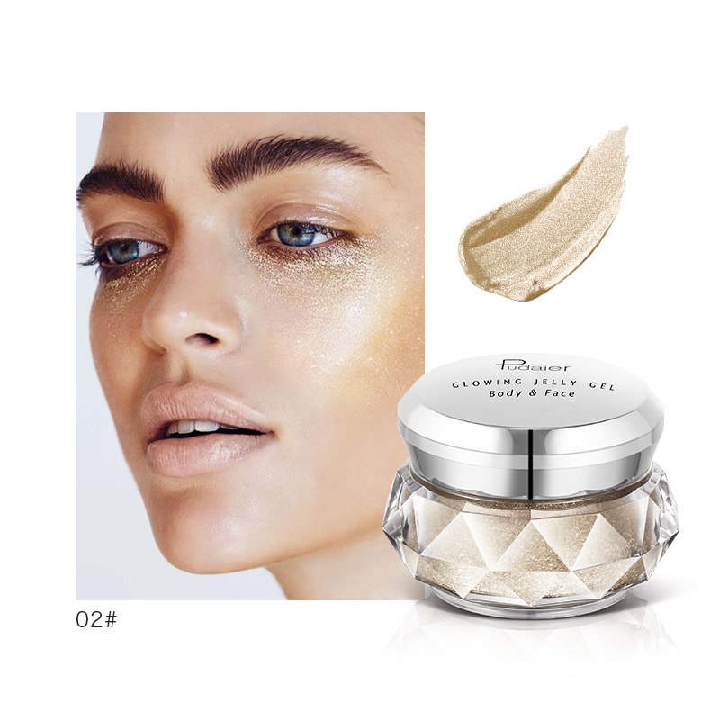 Illuminateur gelée visage & corps – Fard à paupières effet sirène – Glow pailleté – Illuminateur liquide doré & bronzer