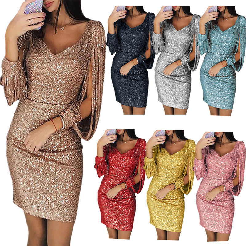 Robe fourreau soirée franges chic femme