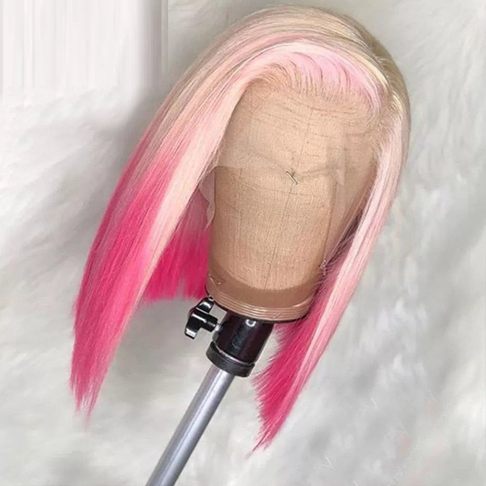 Perruque lace front gradient cheveux humains #613 rose – coupe blunt 8-28"