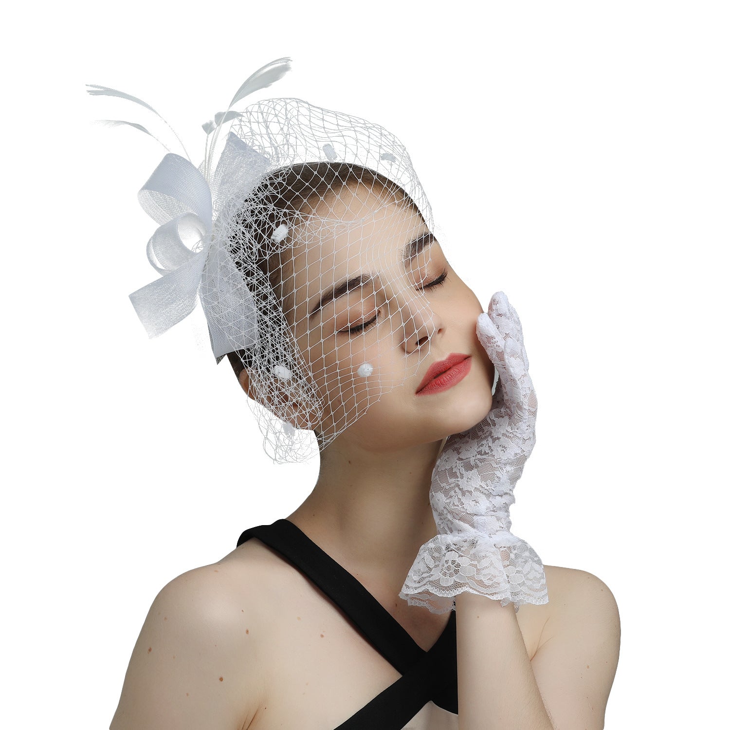 VOILE MARIÉE NOEUDS CHEVEUX CHAPEAU FASCINATEUR FLEURS FILET PAPILLONS