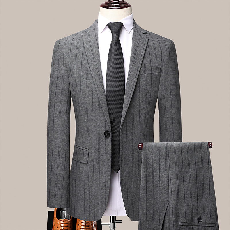 Costume homme slim fit rayé style coréen – ensemble 3 pièces printemps-automne pour mariage et cérémonie