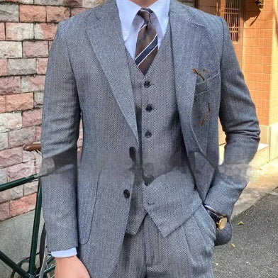 Costume slim herringbone décontracté chic homme