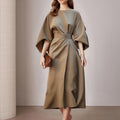 Robe unie lacets col rond, mode casual commuting femme