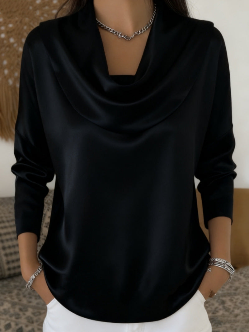 Chemisier satin col bateau femme chic décontracté.