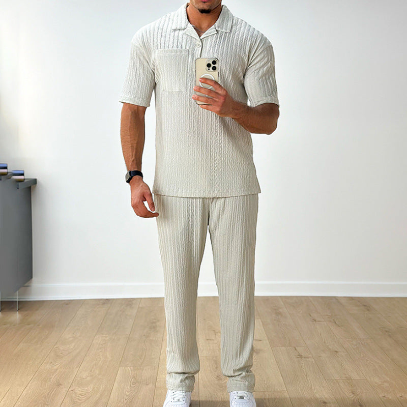 Ensemble polo homme casual été – chemise manches courtes + pantalon