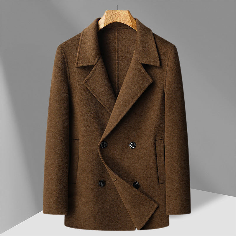 Veste courte double boutonnage laine double face – noir/brun/camel urbain M-4XL