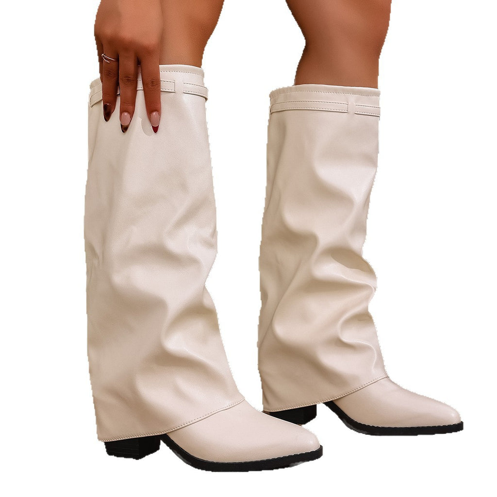 Bottes cuissardes style britannique talon épais automne grande taille