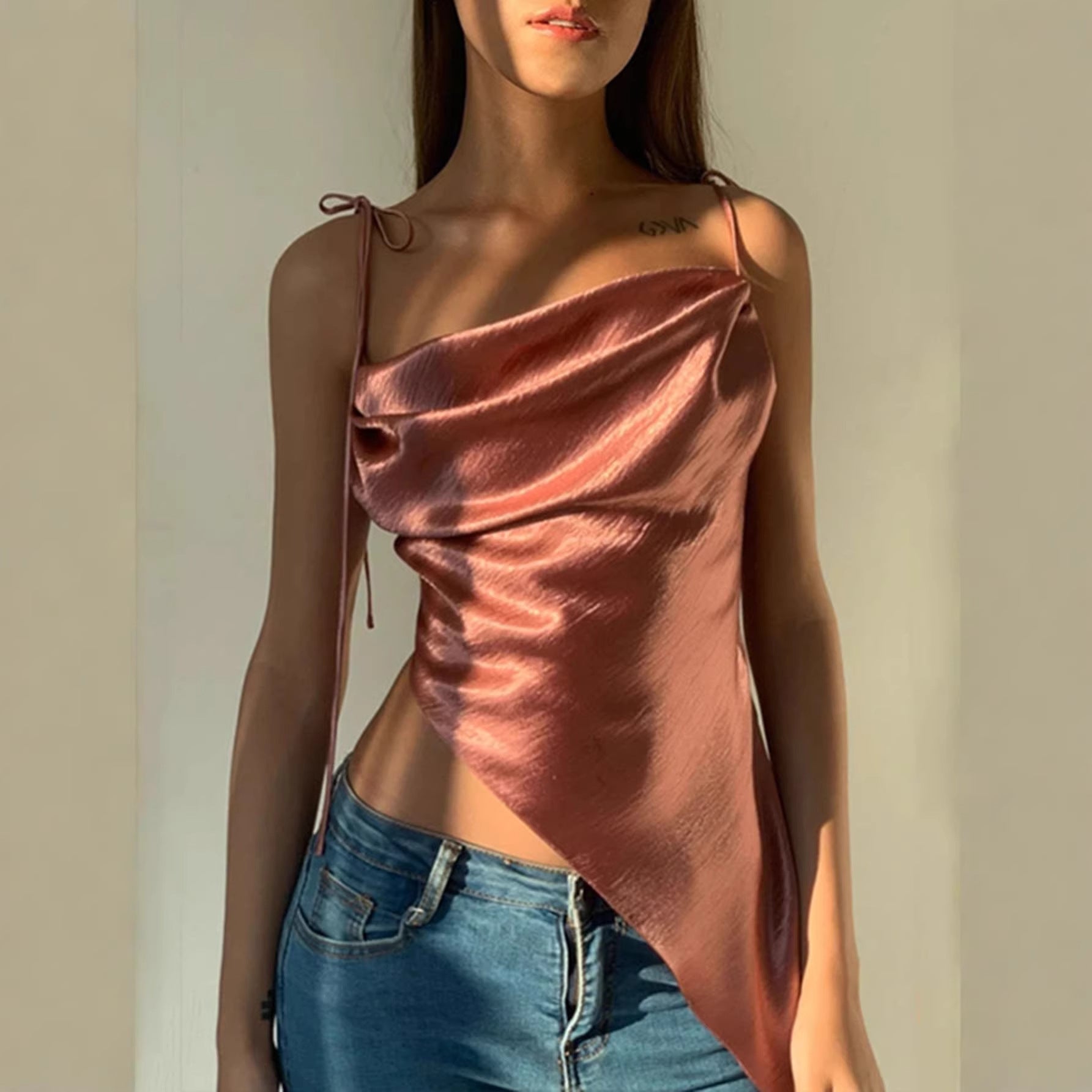 Top Camicetta in Raso Donna - Elegante da Indossare all'Esterno