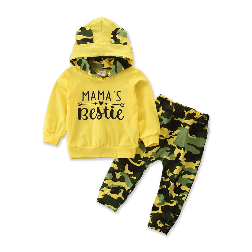 Ensemble hooded 2 pièces fille : motif camouflage tendance Ins.