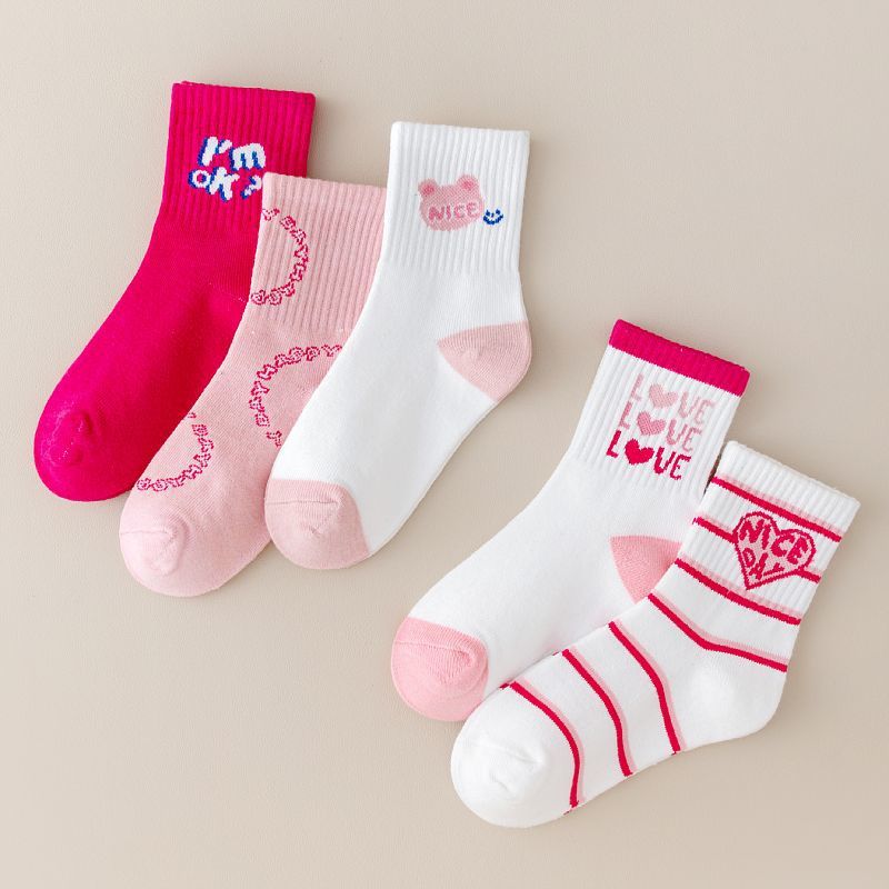 Chaussettes coton respirantes enfants dessin animé – printemps automne 5 paires