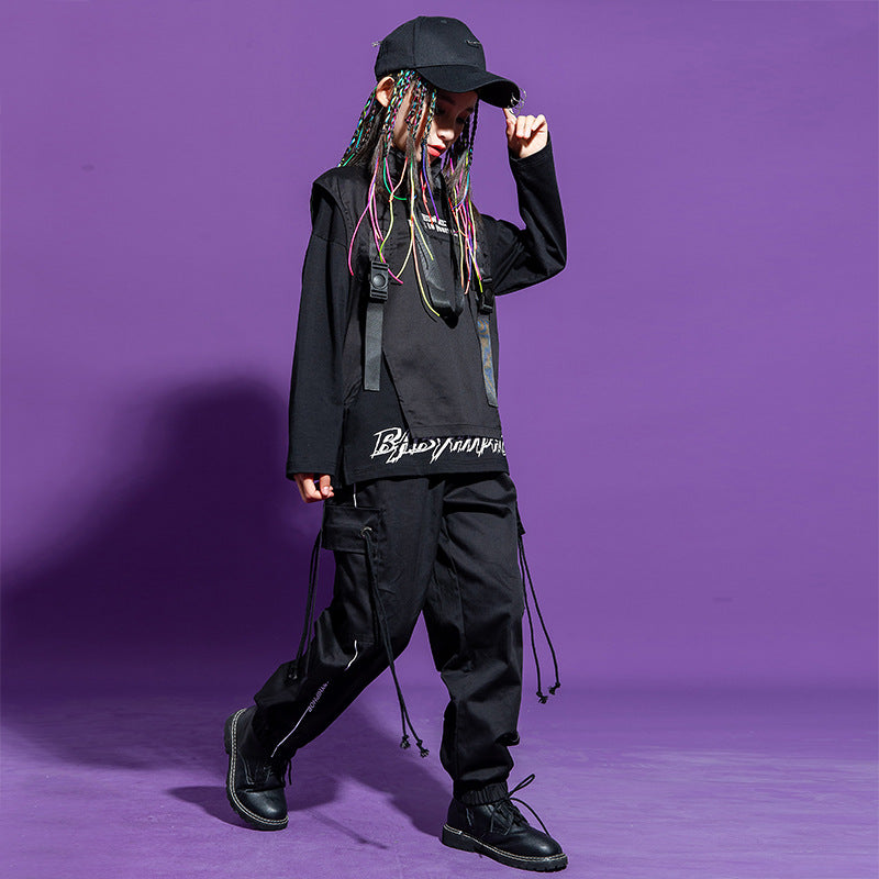 Ensemble enfant hip-hop noir 3 pièces – coton, style street tendance