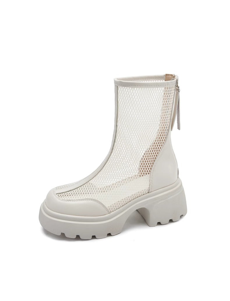 Bottes plateforme maille respirante femme – daim beige talon épais été