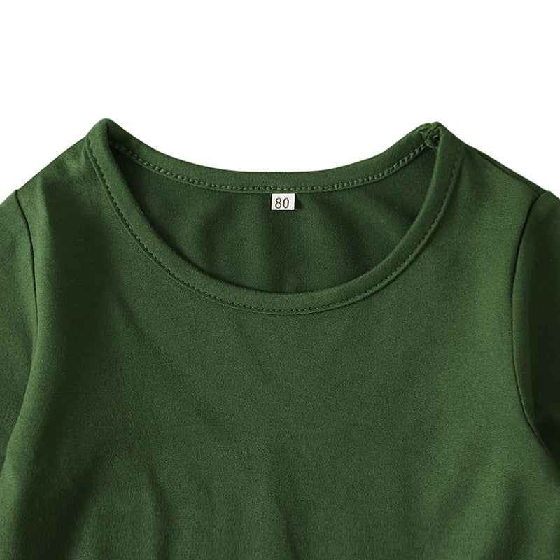 Robe abaya fille manches longues avec bandeau – coton uni vert ou rouge