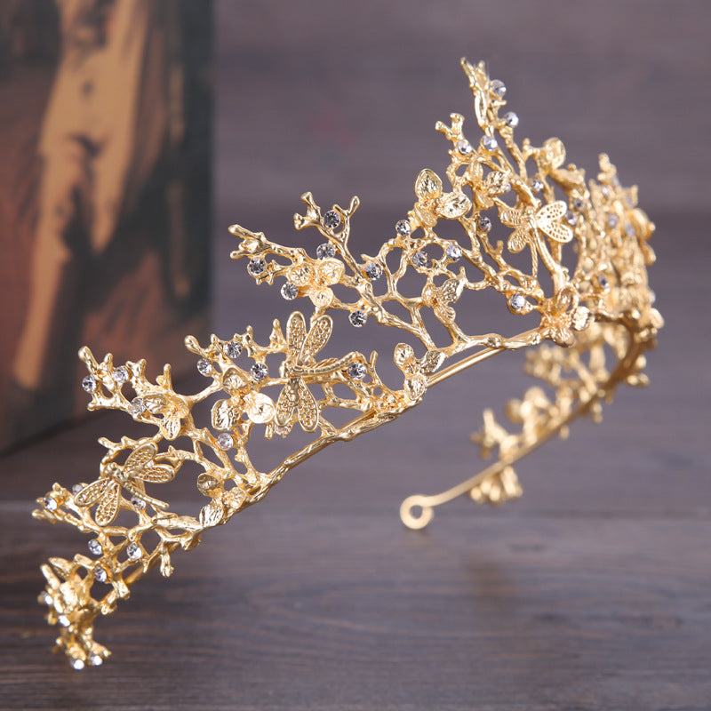 ACCESSOIRE CHEVEUX MARIAGE – SERRE-TÊTE FEUILLES STRASS DORÉ CARREAUX