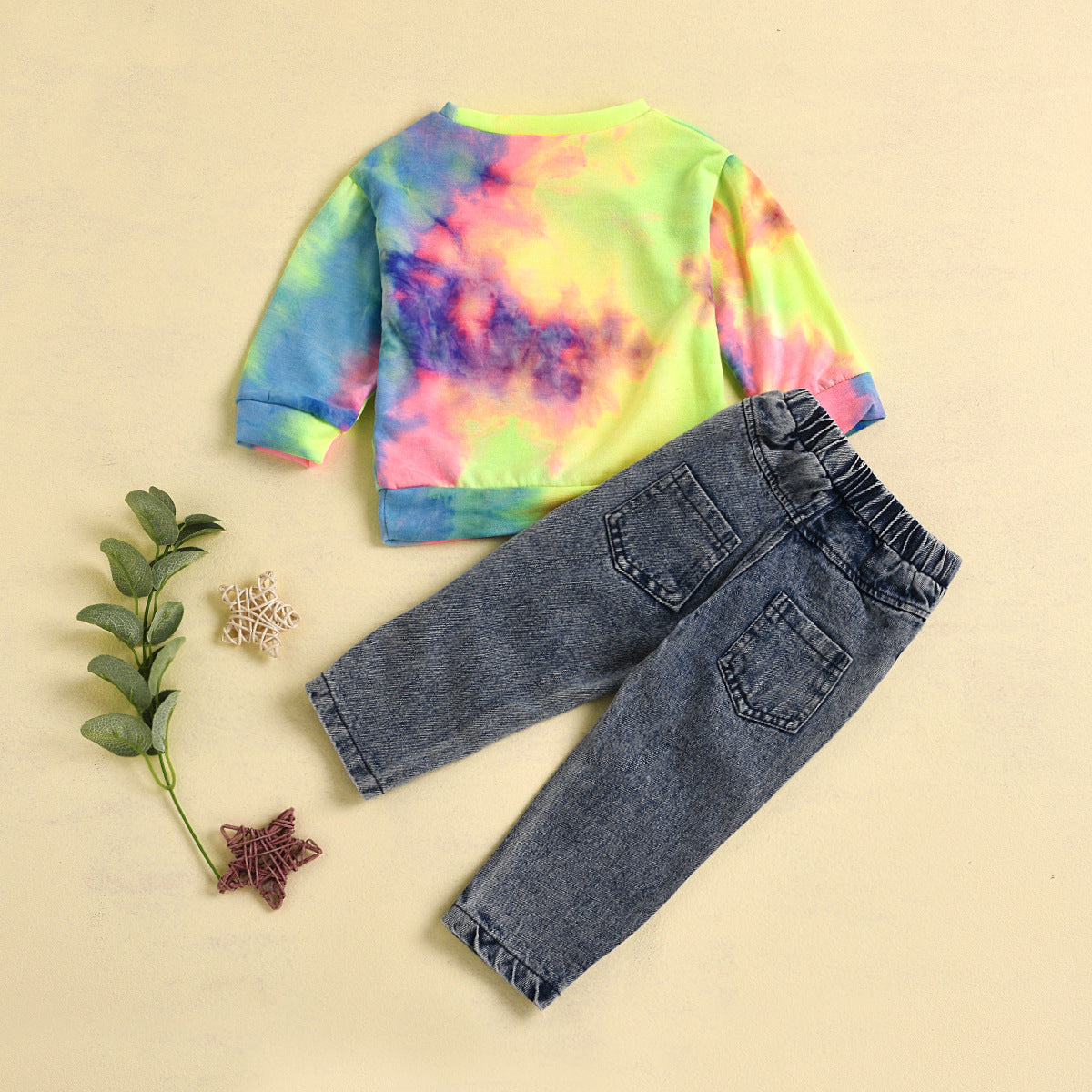 Ensemble enfant tie-dye arc-en-ciel – pull manches longues et pantalon en coton